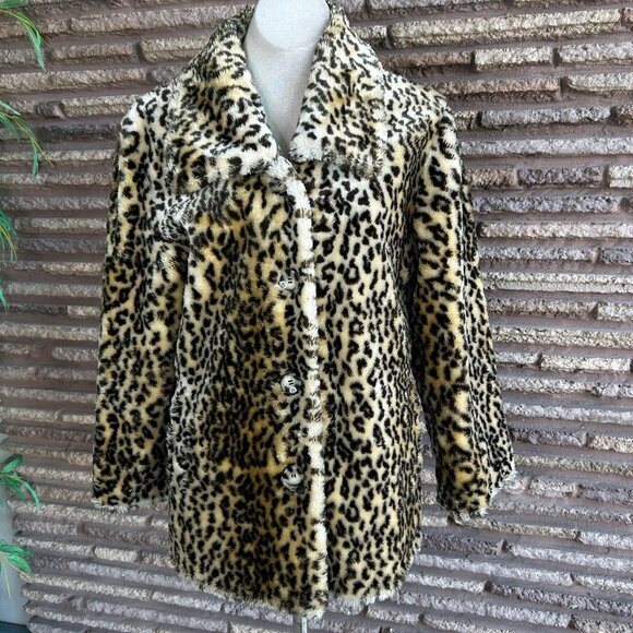 Pacific Rose Leopard Print Faux Fur Jacket Size Large - Picture 7 of 10